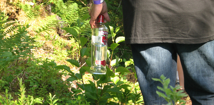 A local brings a beverage to the lookout.